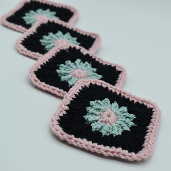 Handcrafted crocheted Daisy Flower Square Coasters set of four - Picture 5 of 6